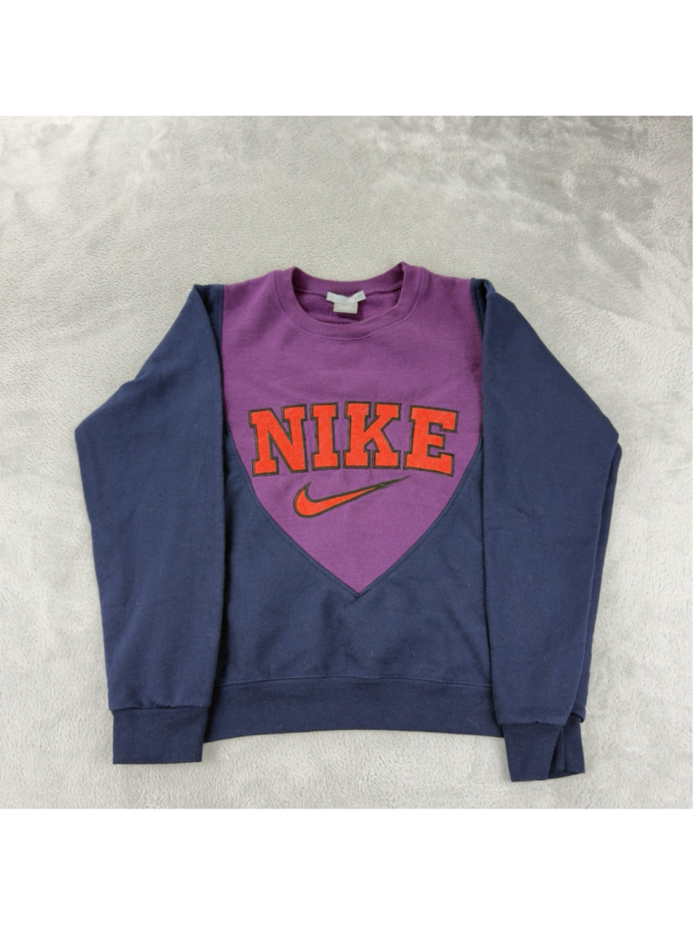 Vintage Nike Men's Sz Medium Reworked Purple/Blue Retro Fleece Crewneck Sweater